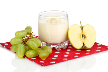 Delicious yogurt in glass with fruit isolated on white