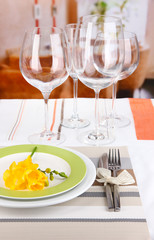 Table setting with glasses for different drinks