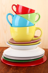 Mountain colorful dishes on wooden background