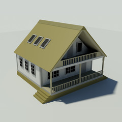 A small house with yellow roof on a white background.
