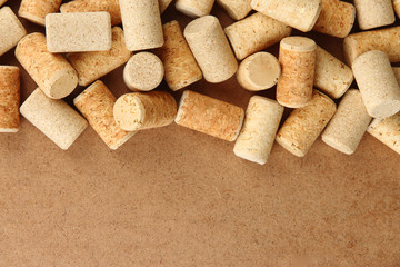 Wine corks on wooden background