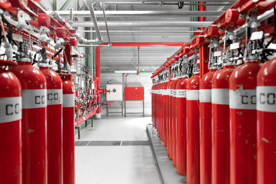 Large CO2 fire extinguishers in a power plant