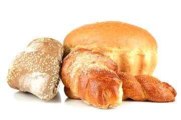 Composition with bread and rolls, isolated on white