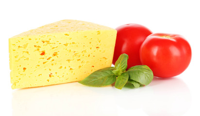 Cheese,basil and tomato isolated on white