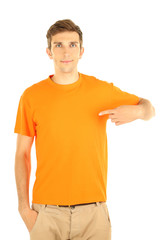 T-shirt on young man isolated on white