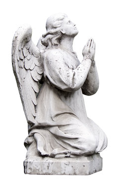 sculpture of praying angel, isolated