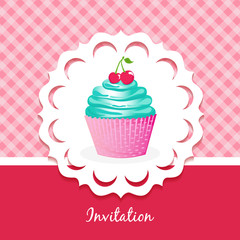 Vector card with cake and cherries - 52697621