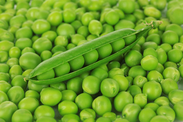 Sweet green peas close-up
