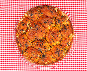 traditional bulgarian food milinki on checkered tablecloth