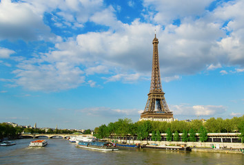 Fototapeta na wymiar Eiffel tower across the Seine