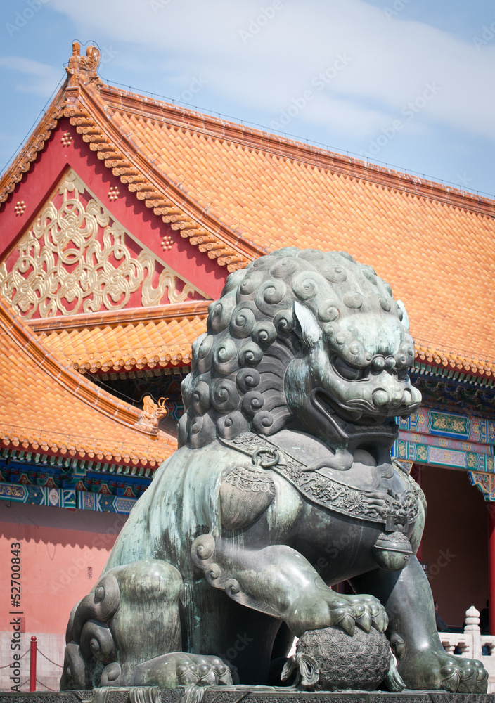 Canvas Prints Bronze lion statue in Forbidden City, Beijing, China