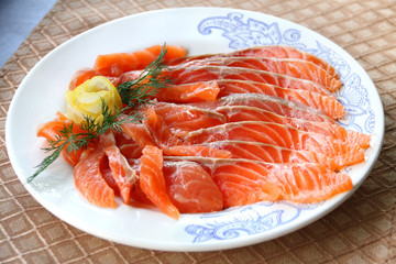 Sliced salted salmon
