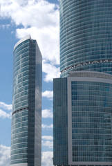 Fototapeta na wymiar Many modern office buildings in a city closeup