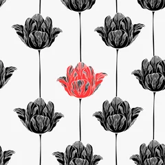 Wall murals Abstract flowers Seamless pattern with tulips.