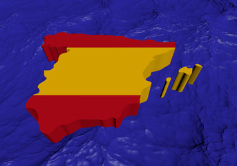 Spain map flag in abstract ocean illustration