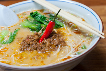 Ramen, noodle in sesame soup with spicy ground pork