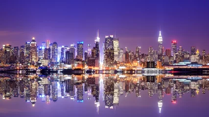 Peel and stick wall murals New York Manhattan Skyline with Reflections