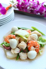 chinese cuisine, seafood and vegetable stir fried
