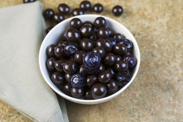 Bowl filled with Blueberries and Chocolate Balls