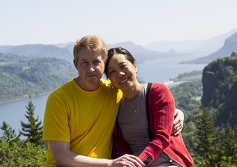 Happy Mature Interracial Couple on Travel