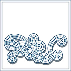 Stylized wave element, decorative swirls isolated on white