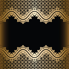 Vintage gold background, seamless lace borders on black