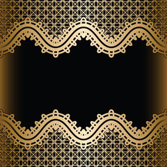Vintage gold background, seamless lace borders on black