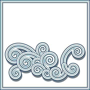 Stylized wave element, decorative swirls isolated on white