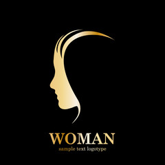 Golden Vector logo Profile of woman - obrazy, fototapety, plakaty