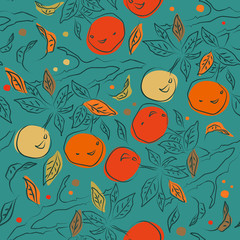 Green and red seamless pattern with orange branches