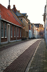 Fototapeta na wymiar street in Groningen city at sunrise