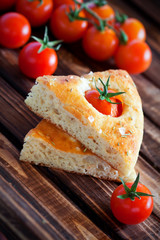 Focaccia with cherry tomatoes, rosemary and sea salt