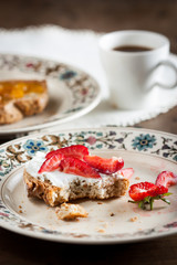 Strawberry butter bitten toast on a beautiful dish