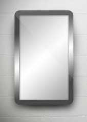 Iron screen hung on a brick wall