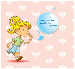 girl blow bubbles on flower background