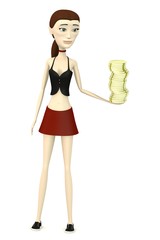 3d render of cartoon character with coins