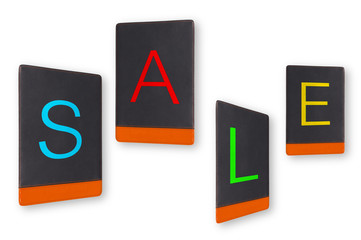 sale tag from black leather pad