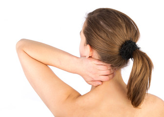 Woman with pain in her neck and shoulder