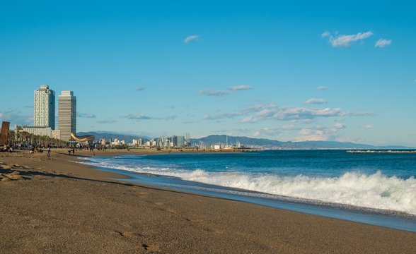 BARCELONA - MARCH 15: At La Barceloneta district beach