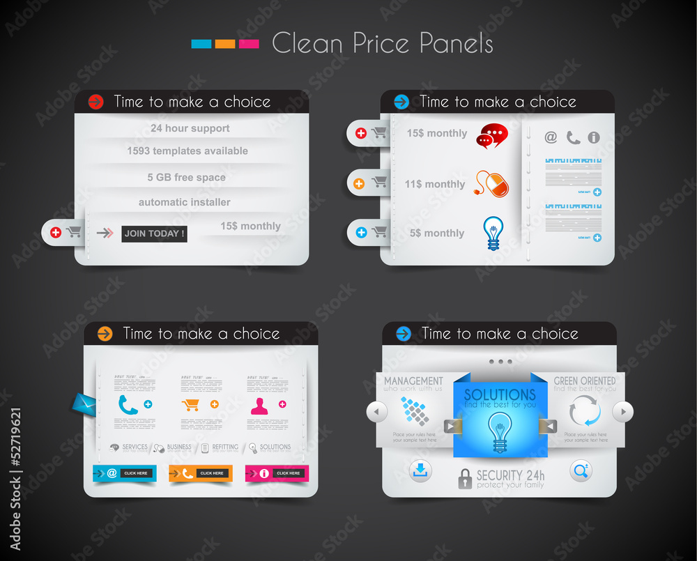 Poster web price shop panel with space for text and buy now button.