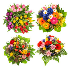 top view of four colorful flower bouquets