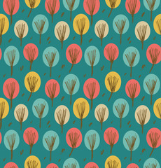 Endless emerald autumn pattern with trees