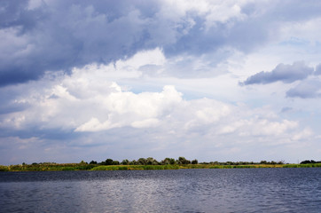 Landscape of reservoir in gloomy weather