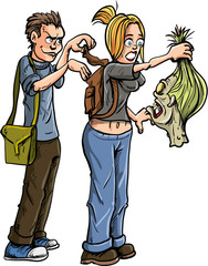 Survivors holds up a zombie head