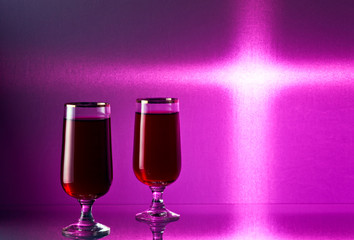 Cherry brandy on a glass table