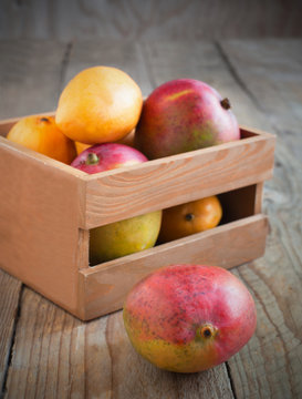 Fresh Mango In Wooden Box