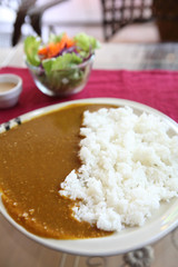 Curry rice with salad