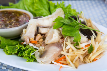 Fresh steam fish with seafood sauce