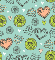 Seamless pattern with various hearts