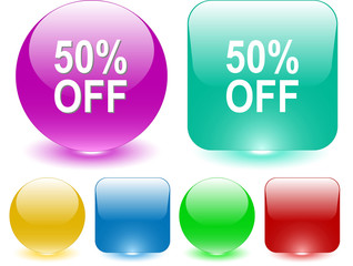 50% OFF. Vector interface element.